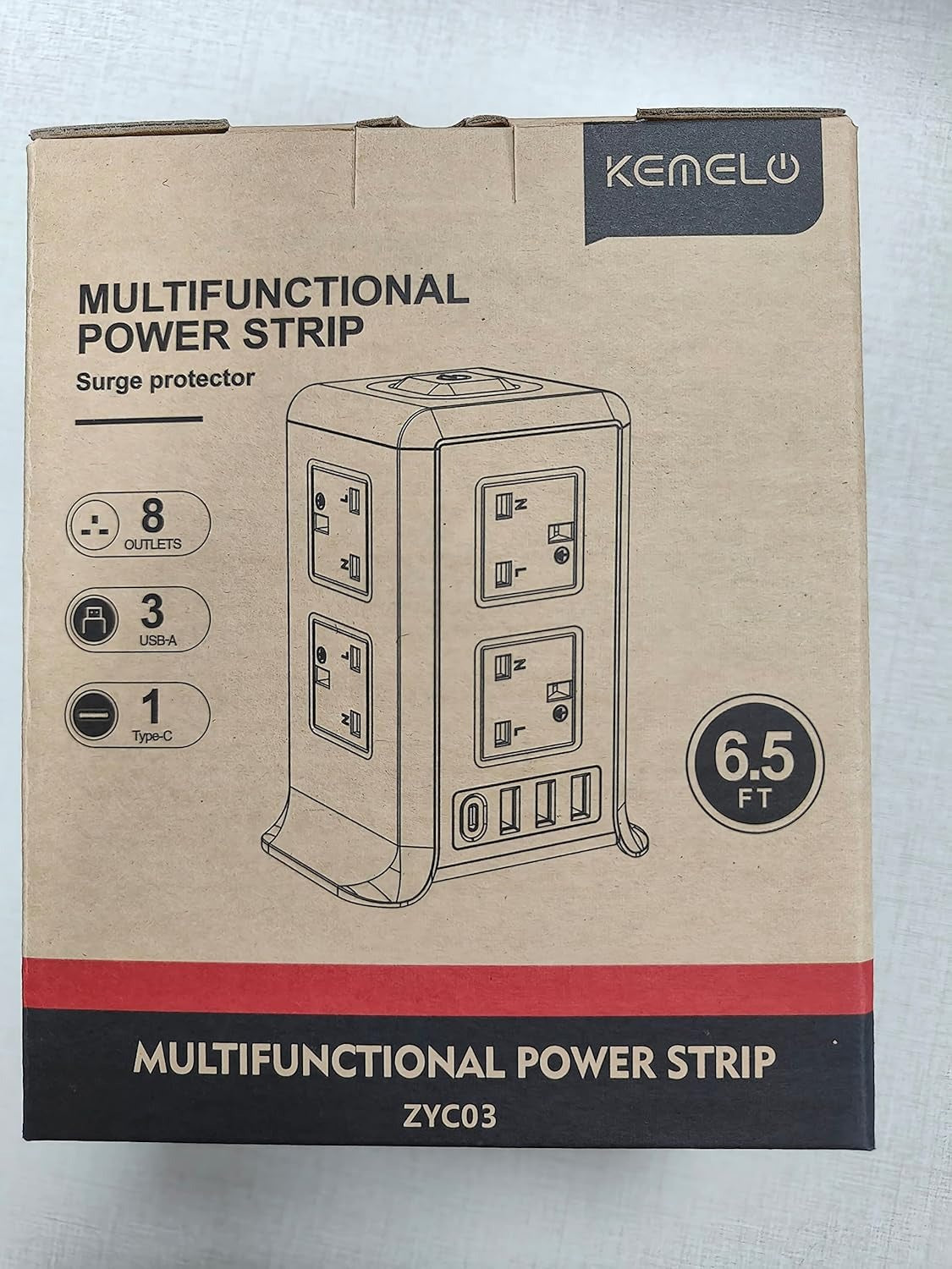 Tower Extension Lead with USB C Slots, 8 Way Multi Plug Extension Tower (13A 3250W),Surge Protected with Switch, 2M Extension Cable, Plug Socket Extension Cord for Home, Office plugs power strip