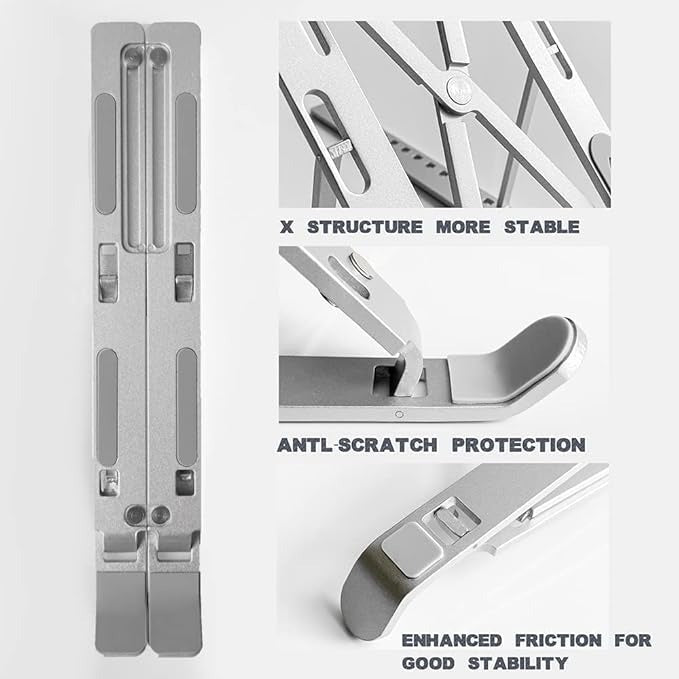 Laptop Stand, Aluminum Alloy, Anti-Slip, Folding, Portable, Ventilation and Cooling, 6-Position Adjustment - Used for office, Sitting Posture Correction