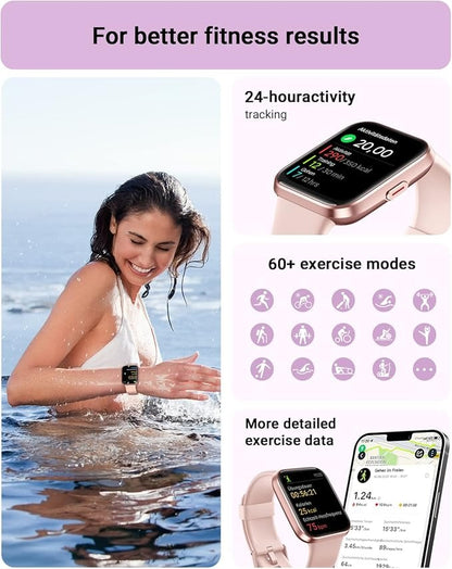 Smart Watch for Women(Answer/Make Call), Alexa Built-in 1.8" Touch Screen Fitness Watch  Heart Rate Sleep Monitor, 100 Sport, IP68 Waterproof Step Counter Ladies Smartwatch for iPhone Android Bluetooth Smartphone Wearable Charging Chip Communication