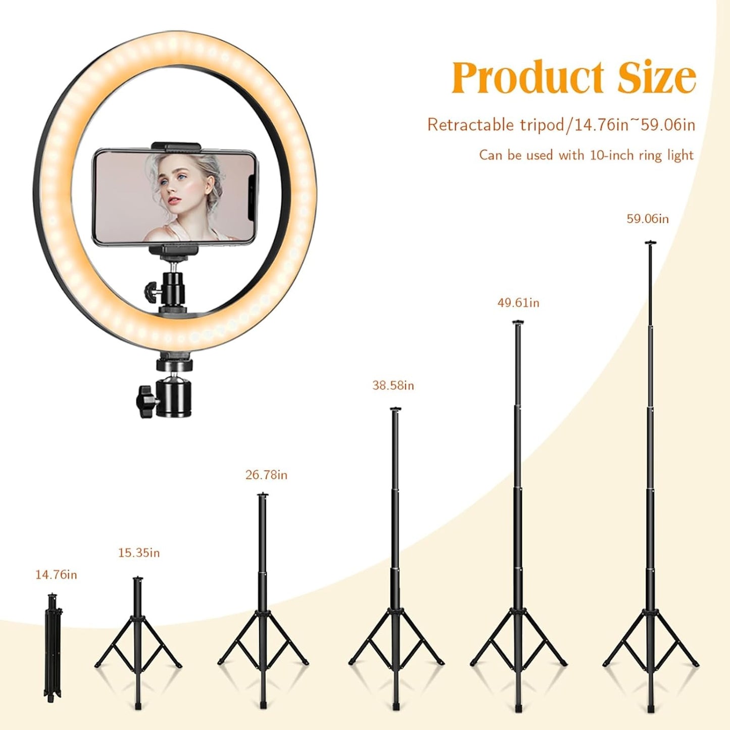 [MASSIVE SALE] 10” LED Ring Light with Tripod Stand & Phone Holder, 3 Light Modes & 10 Brightness Levels, Dimmable Selfie Ring Light with Remote for TikTok, YouTube, Makeup & Photography