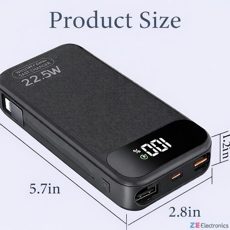 [Z Electronics] 25800mAh Power Bank 22.5W Fast Charging, USB-C & USB Portable Charger with Built-in Cables, LED Display, 5 Output 1 Input, Compatible with iPhone, Samsung, iPad & More