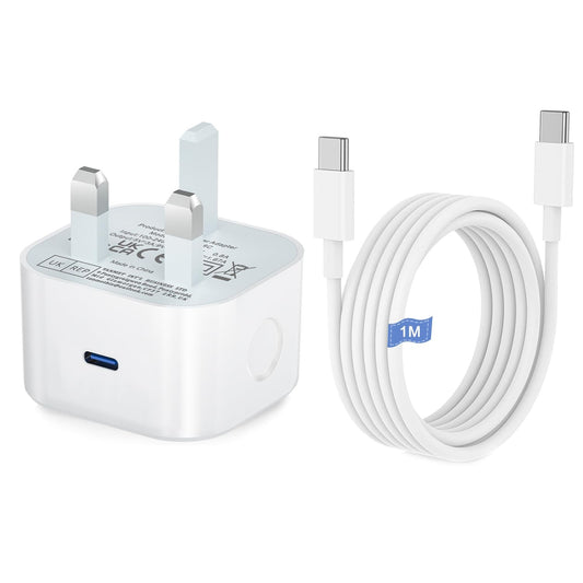 Z Electronics 25W USB-C Fast Charging Adapter with 1M Cable UK 3-Pin Plug for iPhone 16/15 Pro Max, iPad M2 M3 M4, Fast & Safe Phone Charger