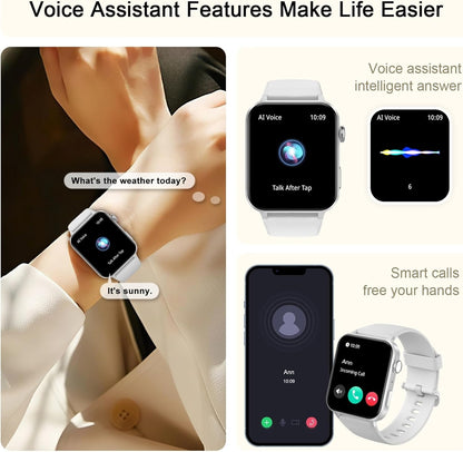 Smart Watch for Women (Answer/Make Calls), Voice Assistant, 1.85" Fitness Watch with SpO2 Heart Rate Sleep Monitor, 100 + Sports, IP68 Waterproof Step Counter Smartwatch for iOS Android Bluetooth Smartphone Wearable Communication Lcd Memory Screen Speaker