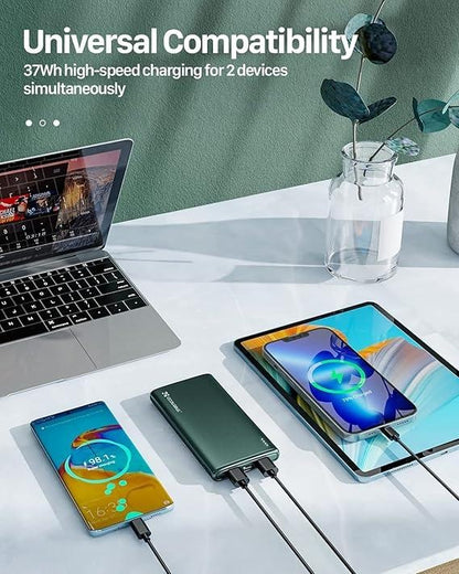 Power Bank 10000 mAh, Slim & Light Portable Charger, Battery Pack Fast Charging with USB-C (In & Out), 2 USB Ports Output & Micro USB Input, Powerbank Compatible with iPhone, Samsung, iPad Smartphone Chargeable