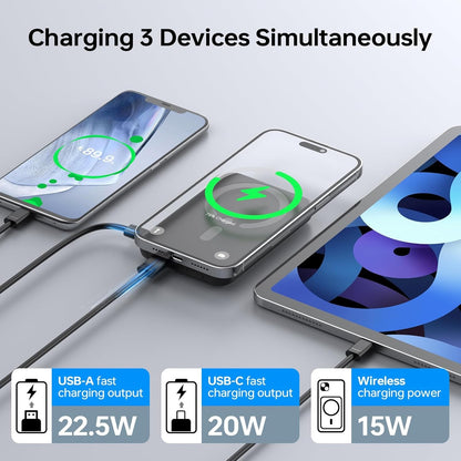 Power Bank, Portable Charger Compatible with Magsafe, 22.5W Wired Fast Charging Battery Pack with USB-C Input & Output, LED Display for iPhone 15/14/13/12 Pro/Pro Max Cable Magnetic Wireless Smartphone Cellphone