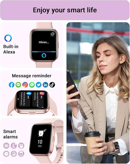 Smart Watch for Women(Answer/Make Call), Alexa Built-in 1.8" Touch Screen Fitness Watch  Heart Rate Sleep Monitor, 100 Sport, IP68 Waterproof Step Counter Ladies Smartwatch for iPhone Android Bluetooth Smartphone Wearable Charging Chip Communication