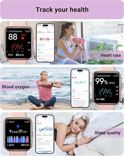 Smart Watch for Women(Answer/Make Call), Alexa Built-in 1.8" Touch Screen Fitness Watch  Heart Rate Sleep Monitor, 100 Sport, IP68 Waterproof Step Counter Ladies Smartwatch for iPhone Android Bluetooth Smartphone Wearable Charging Chip Communication