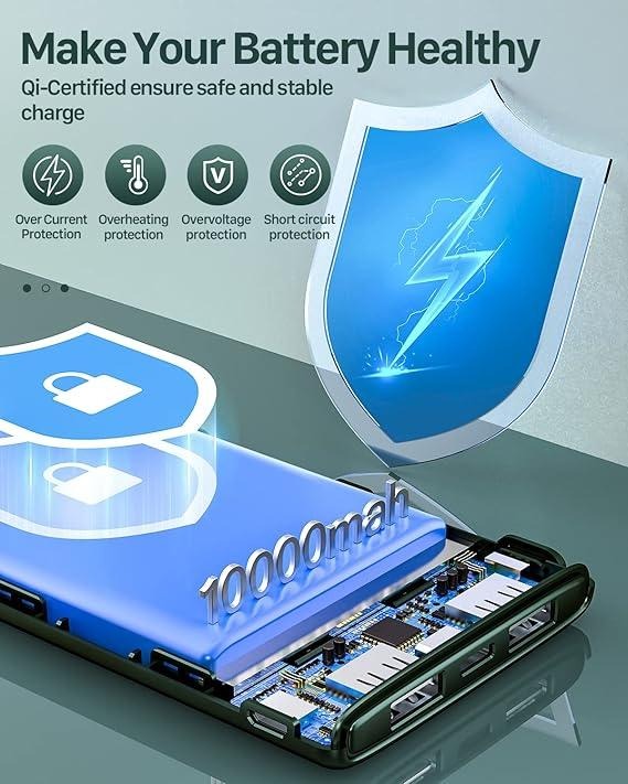 Power Bank 10000 mAh, Slim & Light Portable Charger, Battery Pack Fast Charging with USB-C (In & Out), 2 USB Ports Output & Micro USB Input, Powerbank Compatible with iPhone, Samsung, iPad Smartphone Chargeable