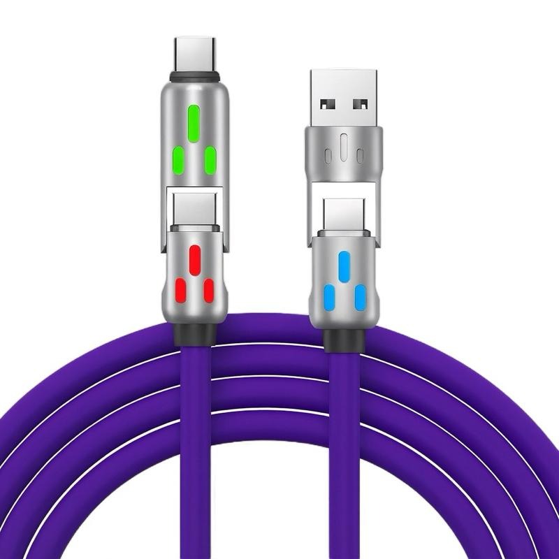 [Pack of 2] 240W 4-in-1 USB C Cable, Multi-functional Data Cable for Smartphones and Electronics - Silicone, Charger