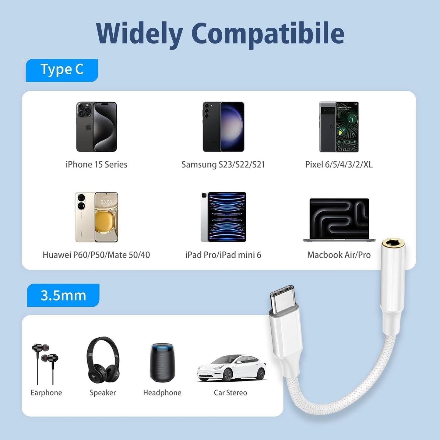 USB C to 3.5mm Jack, Type C to Headphone Adapter, Type C to 3.5mm Headphone Auxiliary Audio Headphone Adapter Compatible with iPhone 15/15 Pro/Pro Max/Plus, Samsung Galaxy S23/S23/S22/S21Ultra Digital Aluminum Device Plug Shell
