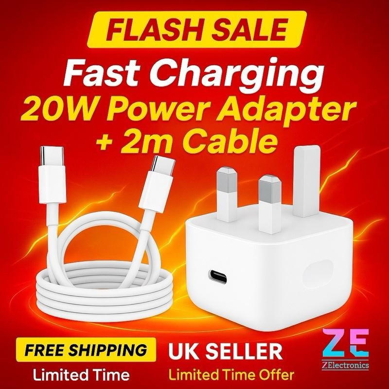 [MASSIVE SALE] 20W USBC Power Adapter Plug And 1M 2M Cable For iPhone 15 & 16 Fast Charging Set With Braided Cable Charger Electronic Smartphone Cellphone