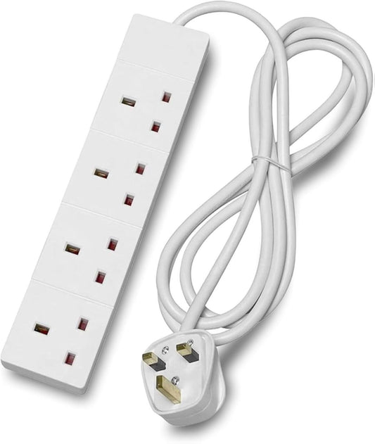 4 Way Socket Extension Lead, 1m Cable Multi-Plug Power Strip for Home & Office Use, Wall Mountable in White (4WS1M20) Compact Cord