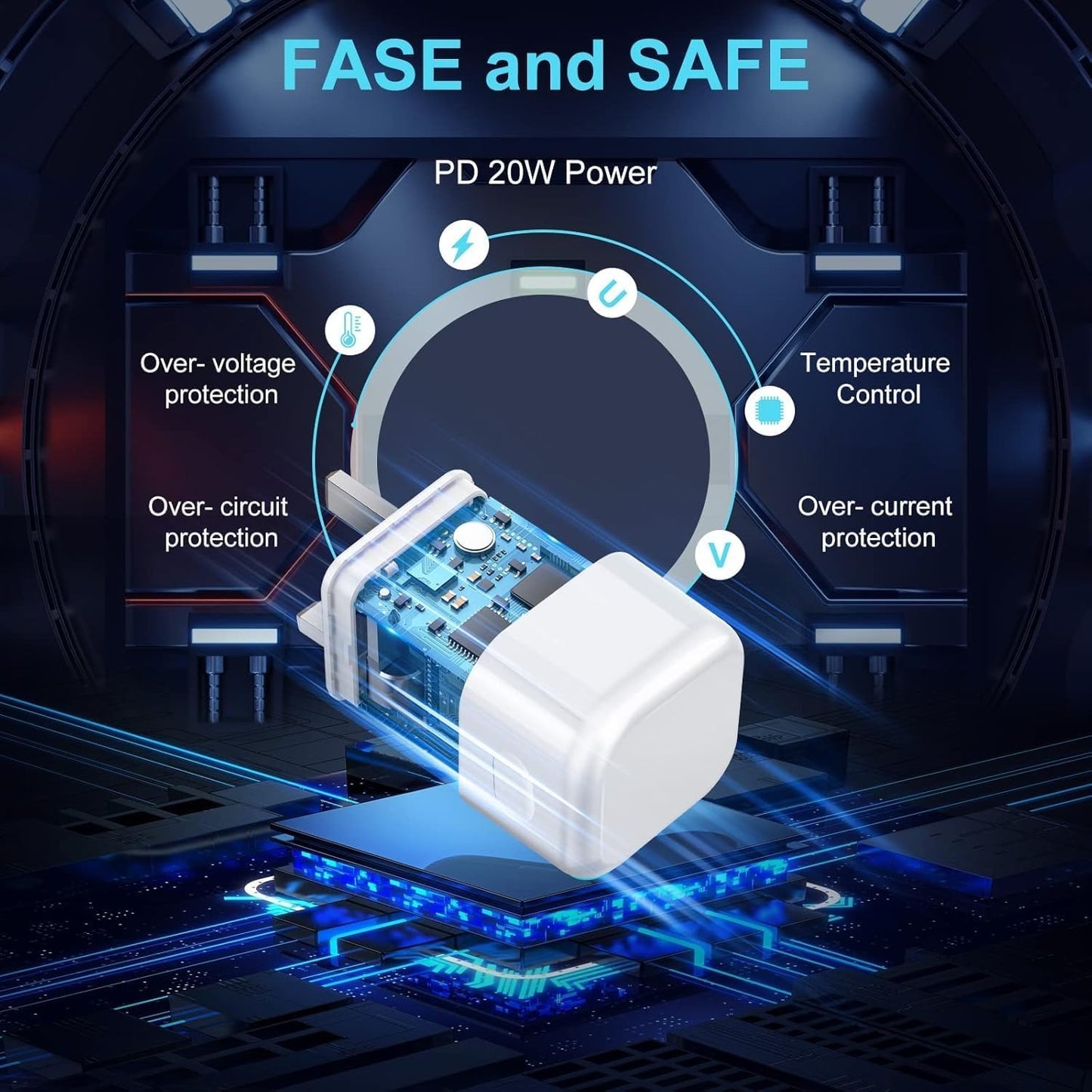 Fast Charger Plug For iPhone 16 Series 20W PD 3.0 USB C Foldable Wall Charger Adapter UK 3 Pin 1M 60W Super Fast Charging Cable Portable Connector Universal Compatibility