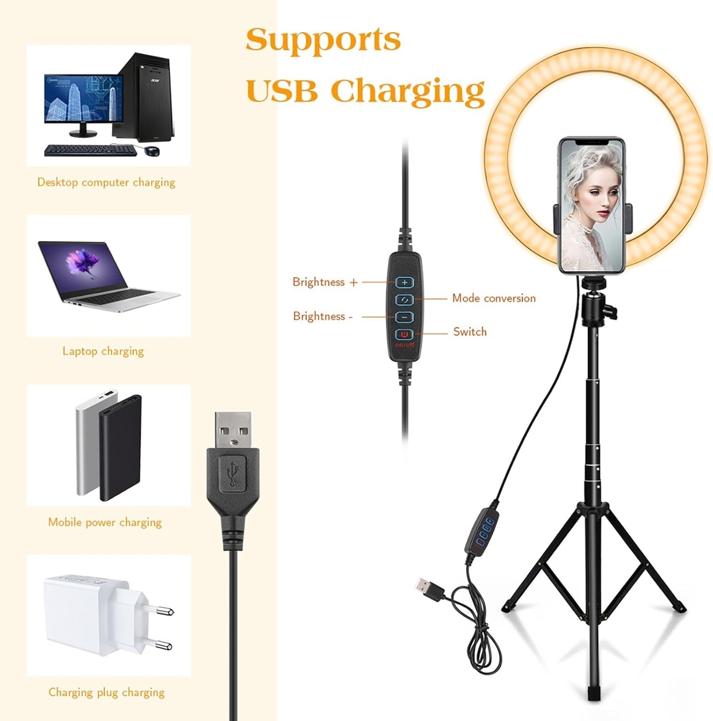 [MASSIVE SALE] 10” LED Ring Light with Tripod Stand & Phone Holder, 3 Light Modes & 10 Brightness Levels, Dimmable Selfie Ring Light with Remote for TikTok, YouTube, Makeup & Photography