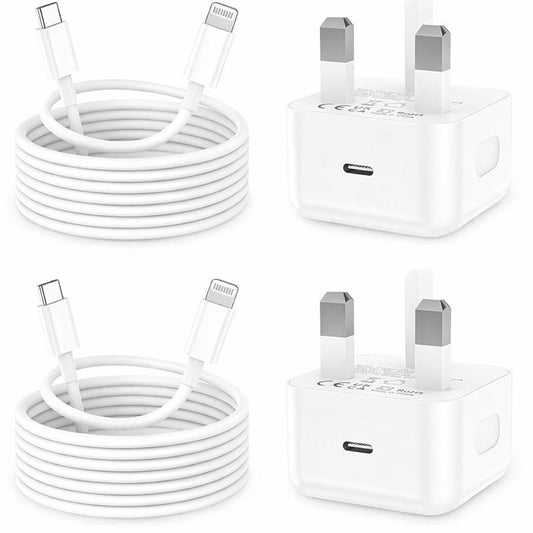 [Z Electronics] 2-Pack 20W USB-C Fast Charger Plug with 2M USB-C to Lightning Cable, PD 3.0 Power Adapter, UK 3-Pin Wall Charger, Fast Charging Compatible with iPhone & iPad