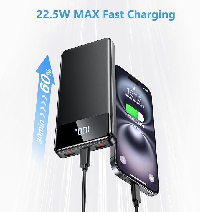 Power Bank Fast Charging 12000mAh, Portable Charger PD22.5W, PD3.0 QC4.0 USB-C/USB-A Output, Phone Battery Pack for iPhone 16 15 14 13 Plus Pro Max Mini,Glaxy,Xiaomi Compact Device Smartphone Chargeable