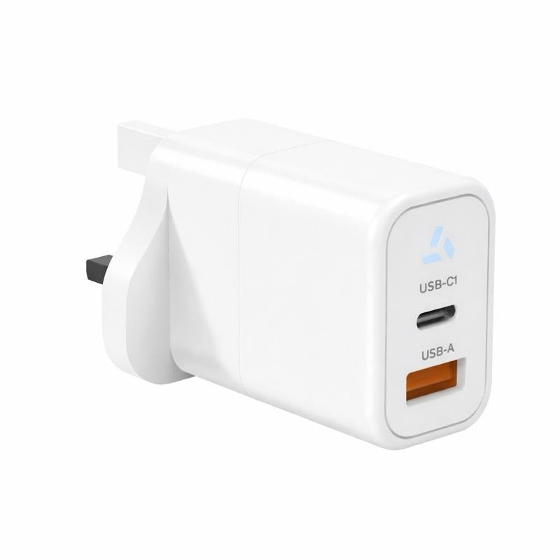 30W Fast Charger Plug PD USB-C & USB-A | Dual Port Quick Charge | UK 3-Pin | For iPhone Samsung iPad