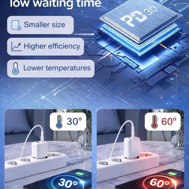 30W Fast Charger Plug PD USB-C & USB-A | Dual Port Quick Charge | UK 3-Pin | For iPhone Samsung iPad