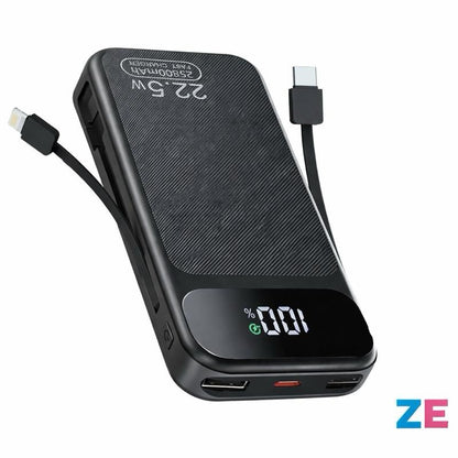[Z Electronics] 25800mAh Power Bank 22.5W Fast Charging, USB-C & USB Portable Charger with Built-in Cables, LED Display, 5 Output 1 Input, Compatible with iPhone, Samsung, iPad & More
