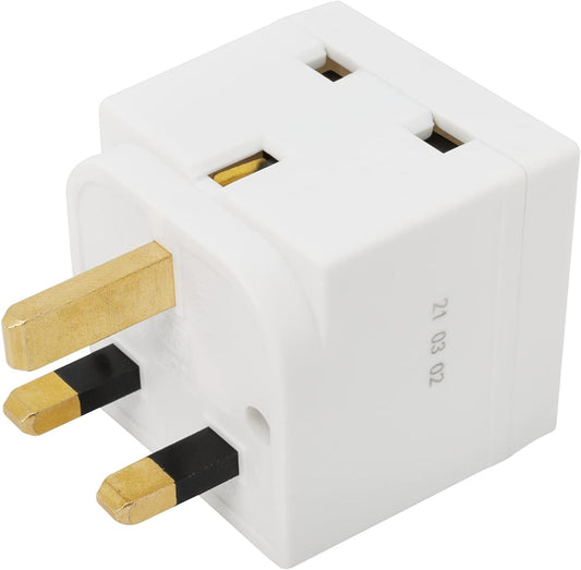 2 Way 3 Pin Power Adapter Plug Splitter - Cube Electric 13A Multi Wall Plug Extension Double Socket UK (Pack of 2 Plugs)