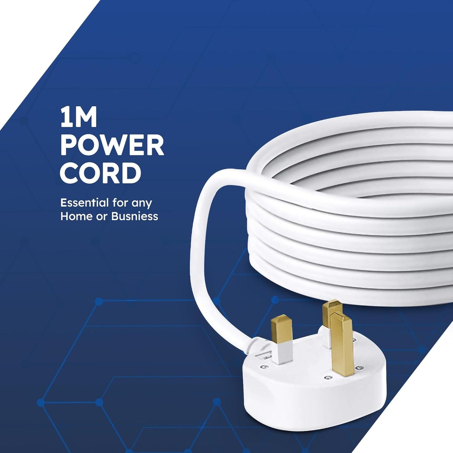 White Electric Extension Lead - 4 Gang, 1 Metre Cable with UK Plug & 3 Pin Socket Wall Mountable & Multi Socket Mains Strip for Home,Bedroom, Kitchen,
